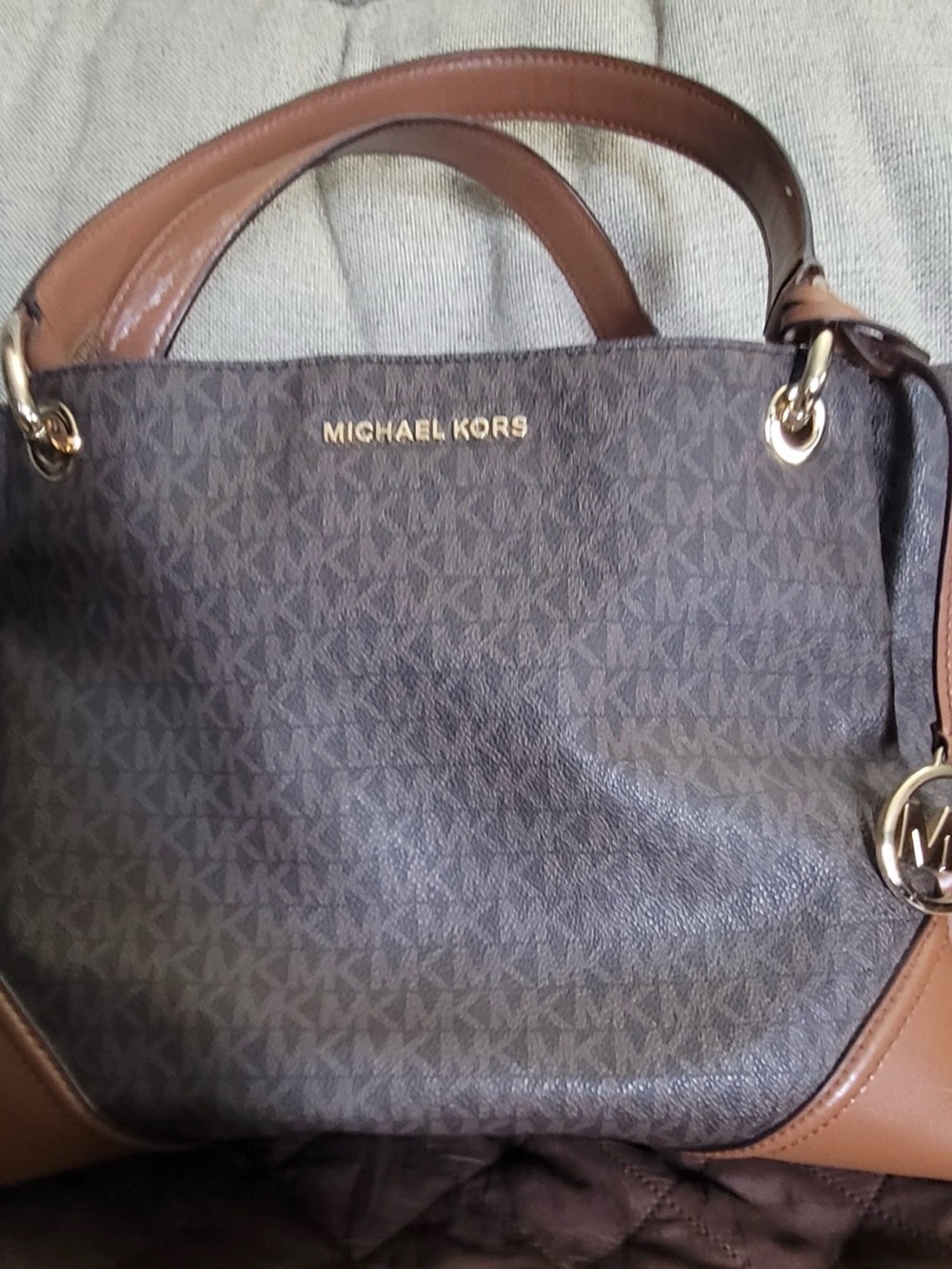 Michael Kors Brown & Dark Brown MK Logo Shoulder Bag